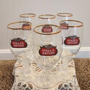 Set Of Six Stella Artois Gold Rimmed Beer Glasses In Original Box 40CL